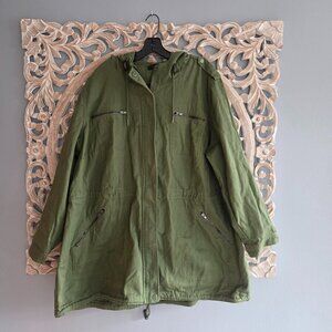 Ellos Hooded Anorak Canvas Army Green Jacket Size 26 Plus